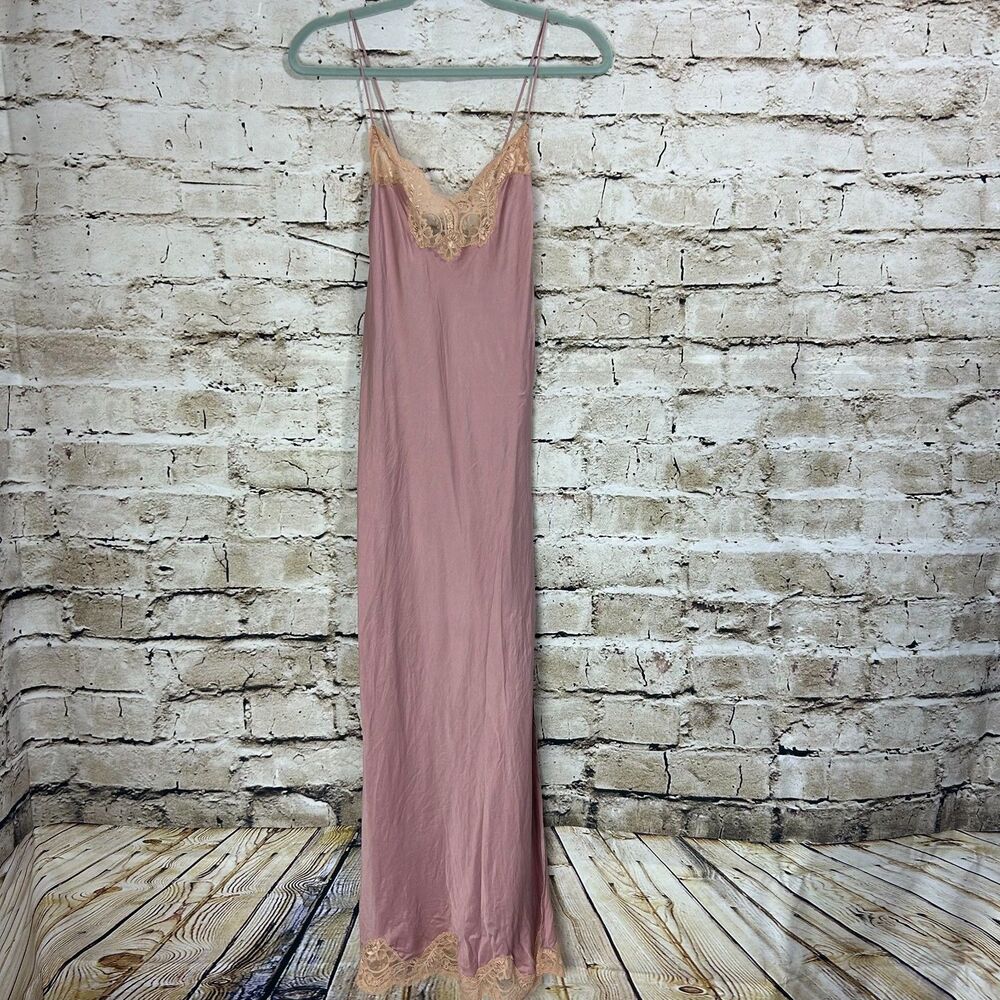 Vintage Victoria's Secret Silk Maxi Slip Dress Women's S Pink Lace Y2K Bodycon